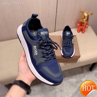 ◘【Free Shipping】Cowhide Original factory Top.1Hugo Boss Mens Sneakers High Quality Fashion Thick Bottom Cushioning Non-