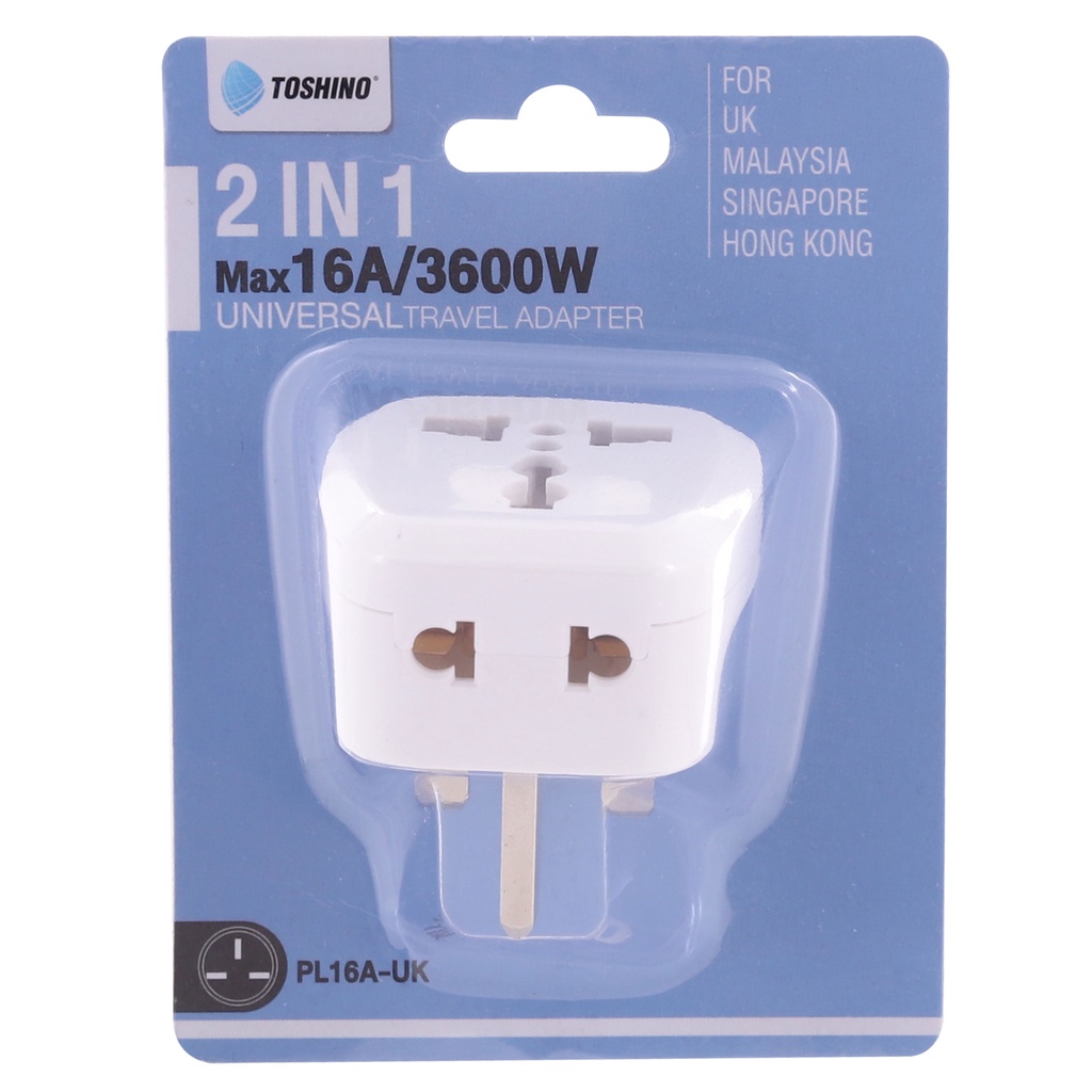 ‼️ ถูกที่สุด ส่งทุกวัน ปลั๊กอะแดปเตอร์ 2 ช่อง ขา UK  ยี่ห้อ Toshino รุ่น PL16A-UK เต้ารับนานาชาติ รองรับไฟ 3600 วัตต์ - รูปที่ 3