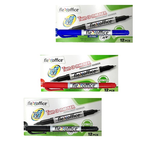 ปากกาเขียนซีดี 2 หัว flexoffice FO-PM01 (ราคาต่อ 12 ด้าม) เลือกสีด้านใน