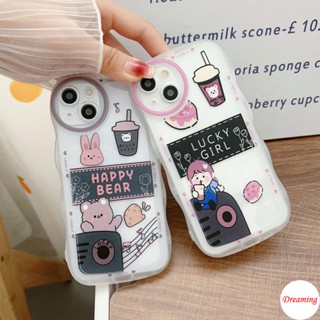 เคสใช้ได้กับ iPhone 14 13 12 Mini 11 Pro X XR XS Max SE 2020 7 8 Plus รูปไข่ Big Eye ลายหยัก Motif Lucky Happy Bear