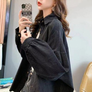 ฤดูใบไม้ผลิและฤดูร้อนแขนยาว corduroy เสื้อเชิ้ตผู้หญิงหลวม slouchy กลางความยาวเสื้อโค้ทอเนกประสงค์ของผู้หญิง