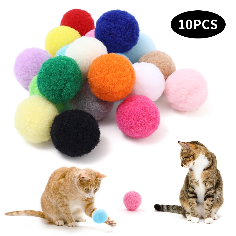 ลูกบอลปอมปอม แบบนิ่ม ขนาด 3 ซม. สีสันสดใส ของเล่นสําหรับสัตว์เลี้ยง แมว จํานวน 10 ชิ้น