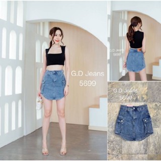 G.D.Jeans รุ่น 5699#กางเกงกระโปรงยีนส์สั้นผ้ายืดทรงตัวUดีไซร์กระเป๋ากล่องข้างแบบน่ารักเก๋ๆ มีซับในสีขาว ฟอกสีสวย