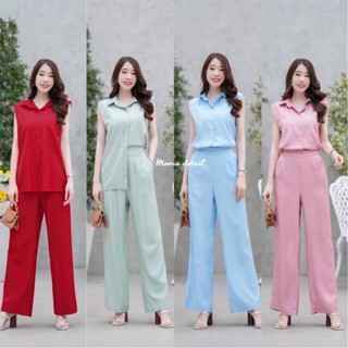 hbstation.shop เสื้อผ้าผู้หญิง ชุด Set 2 ชิ้น  สีแดง เขียว ฟ้า ชมพู พร้อมส่ง