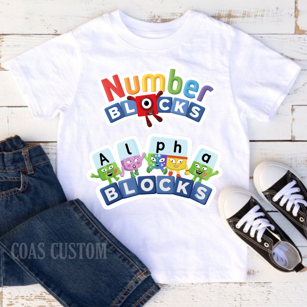 Alphablocks / numberblocks เสื้อยืดเด็ก& 39;s สกรีนชื่อฟรี