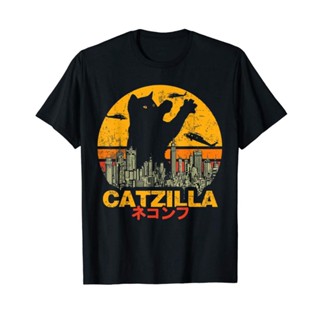 Lyzh เสื้อยืดลําลอง แฟชั่นสําหรับผู้ชาย แขนสั้น พิมพ์ลาย Catzilla Sunset - Kitty Cat Lovers Halloween 2022