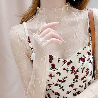 เสื้อซีทรู ผ้าโปร่ง สไตล์ตะวันตก แฟชั่นฤดูใบไม้ร่วง สําหรับผู้หญิง