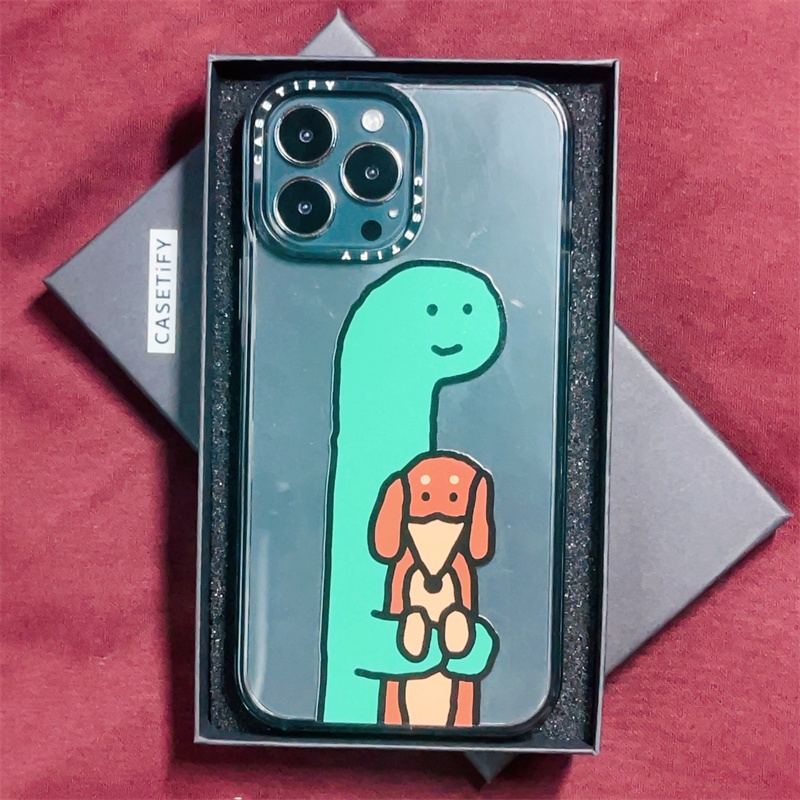 CASETiFY X joguman studio dinosaur Hug Dog Black Edge Clear Sideband