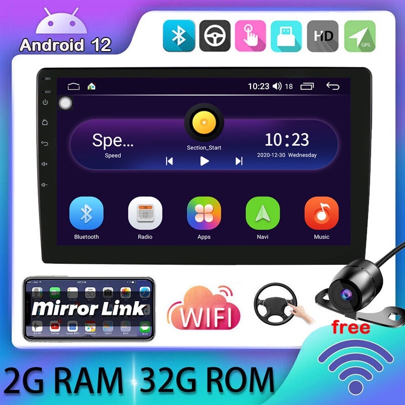 เครื่องเล่นวิทยุ 2+32G Android 12 9/10 นิ้ว Double 2Din GPS Navi WiFi หน้าจอสัมผัส พร้อมกล้องถอยหลัง สําหรับรถยนต์