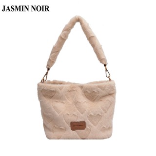 Jasmin NOIR กระเป๋าสะพายไหล่ กระเป๋าถือ ประดับขนเฟอร์ เรียบง่าย สําหรับสตรี