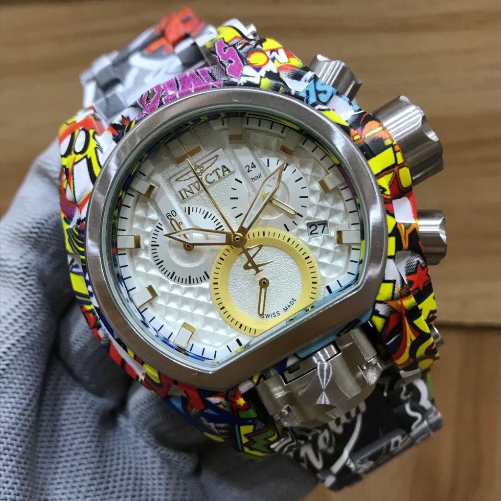Daigou Invicta นาฬิกาข้อมือ สายเหล็ก พิมพ์ลายพราง หน้าปัดขนาดใหญ่ สําหรับผู้ชาย