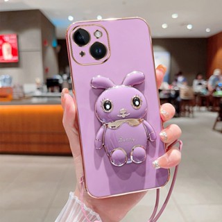 เคสโทรศัพท์มือถือ ขอบตรง ชุบไฟฟ้า ลายกระต่ายน่ารัก สําหรับ Samsung A71 4G A51 4G A750 A7 2018 A23 A03 A03S S23