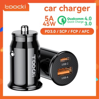 🔥ถูก/แท้🔥 Toocki Mini Car Charger PD 45W ที่ชาร์จในรถ Dual Type C+USB หัวชาร์จในรถ รองรับ QC 4.0 SCP FCP หัวชาร์จเร็ว Huawei Super Fast Charge