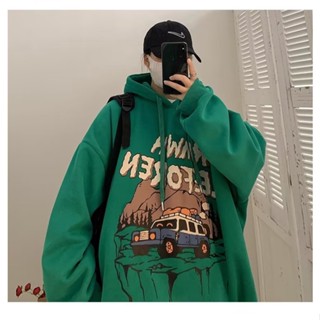 เสื้อกันหนาว มีฮู้ด พิมพ์ลายการ์ตูนคริสต์มาส ทรงหลวม ขนาดใหญ่ สีเขียว แฟชั่นฤดูใบไม้ร่วง และฤดูหนาว สําหรับผู้ชาย และผู้หญิง ไซซ์ M - 5XL