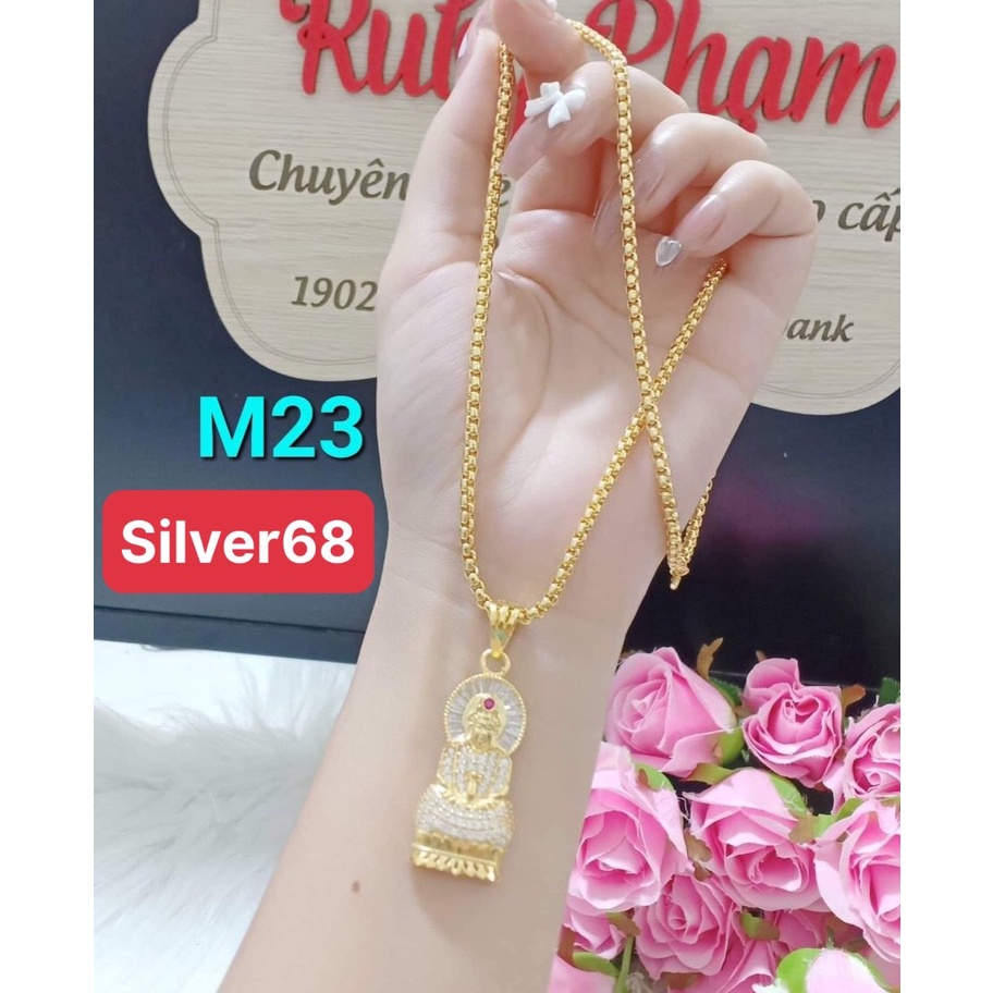 สร้อยคอผู้หญิงคําว่านกยูงและเจ้าแม่กวนอิมด้วยกระดุมหินคุณภาพสูงสันติภาพและโชคเงิน68 DTS1279+MTS1180