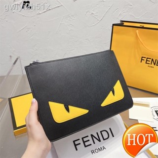 ⊕【Free Shipping】CowhideOriginal factory Fendis All-match Fashion Men Clutch Bag Cowhide Leather Large Capacity