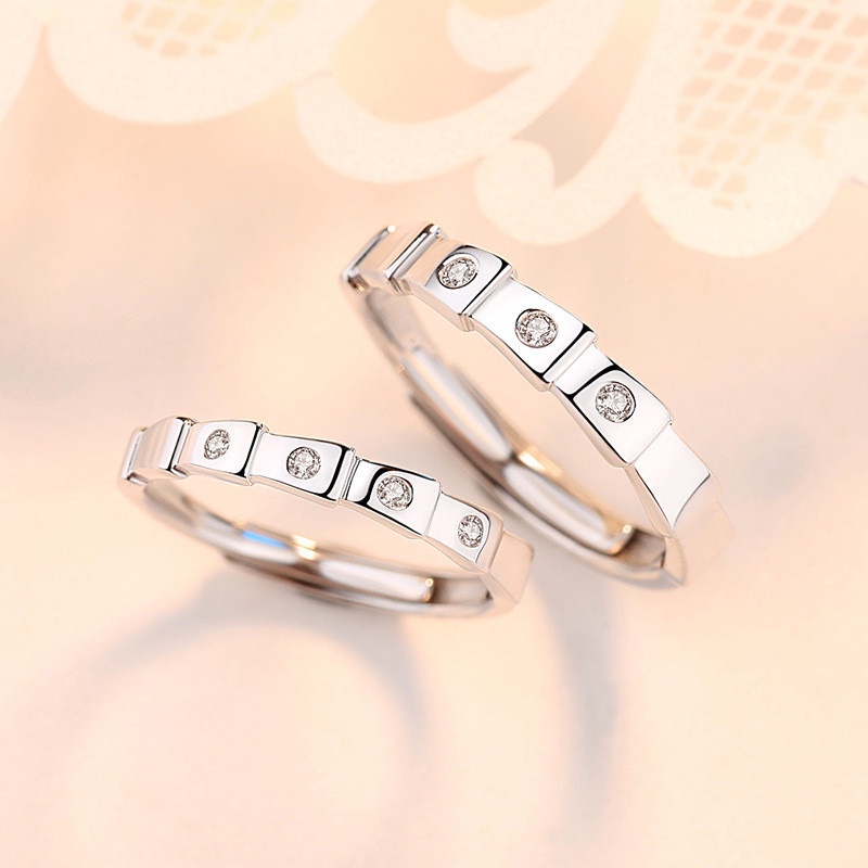 2PCS I Love You งานแต่งงานแหวนคู่เพชร 925 เงินสเตอร์ลิงเปิดปรับ Cubic Zirconia แหวนผู้หญิงผู้ชายหมั้