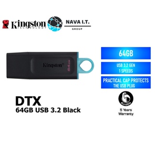 COINSคืน15%⚡FB9JMZV6⚡ KINGSTON DTX/64GB FLASH DRIVE USB 3.2 BLACK รับประกัน 5 ปี