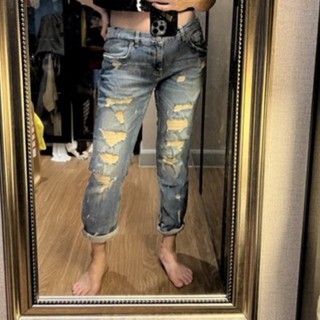 zara jeans สีอ่อน แต่งขาด ไซส์ S