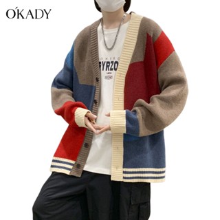 OKADY【พร้อมส่ง】เสื้อคลุมไหมพรม คาร์ดิแกน โอเวอร์ไซต์ สไตล์เกาหลี ผ้าหนานุ่ม เสื้อกันหนาว กันแดด มีกระเป๋า