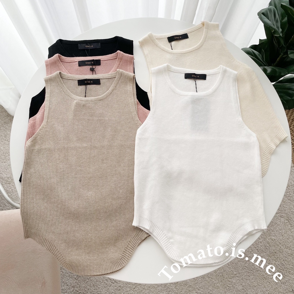 เสื้อกล้ามไหมพรมผ้าร่อง คอกลม ปลายด้านหน้าโค้ง เนื้อผ้านิ่ม ใส่สบาย สไตล์Y2K พร้อมส่ง 8 สี!!! (Y40)