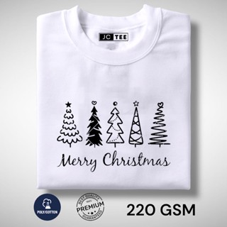 Merry Christmas Trees print T-Shirt UNISEX Regular Size 220 GSM | White | Black | LT Pink | Mustard