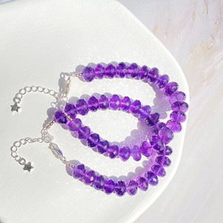 สร้อยข้อมือหิน อเมทิสต์ (Amethyst) Deep violet color เจียรขนาด 8mm อะไหล่เงินแท้