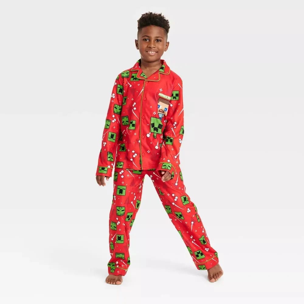 Minecraft Creeper Holiday Coat Pajama Set Size L 12-14T