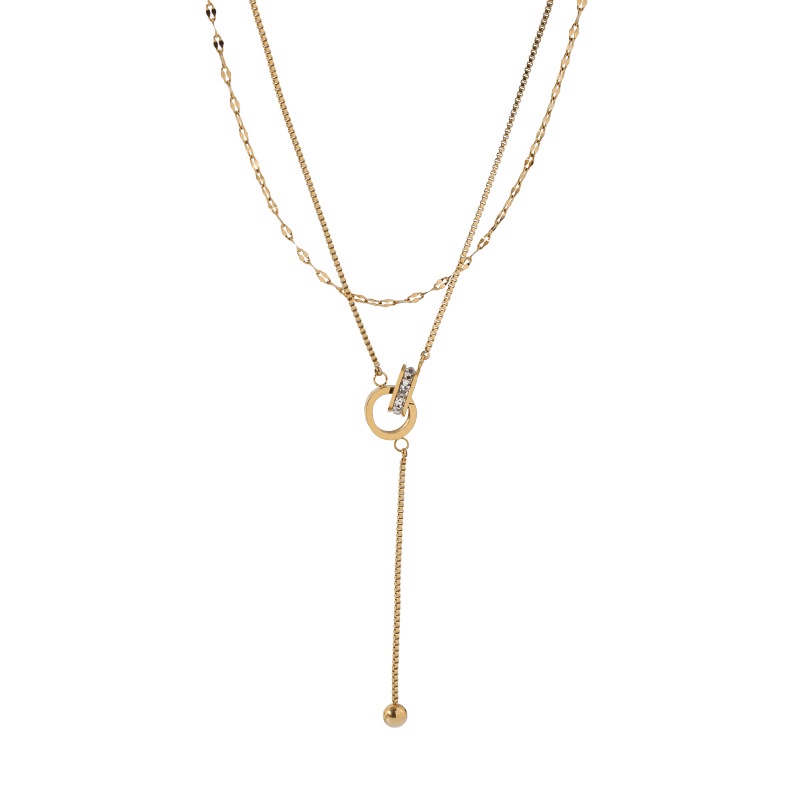 สร้อยคอโซ่เหล็กไทเทเนียม ทอง 18k ฝังเพทาย สองชั้น สไตล์โรมัน ราคา ถูกที่สุด ดีลบีเคเค แกลเลอรีภาพที่ 8