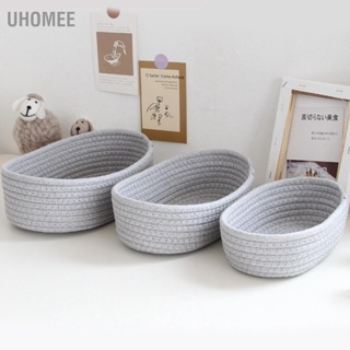UHomee 3 Pcs Desktop Storage Basket Oval Organizer Container Cotton Rope Hand Woven for Makeup Snacks