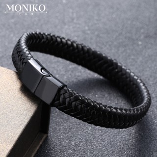 MONIKO สร้อยข้อมือหนัง สีดํา 20.5 ซม. สําหรับผู้ชาย