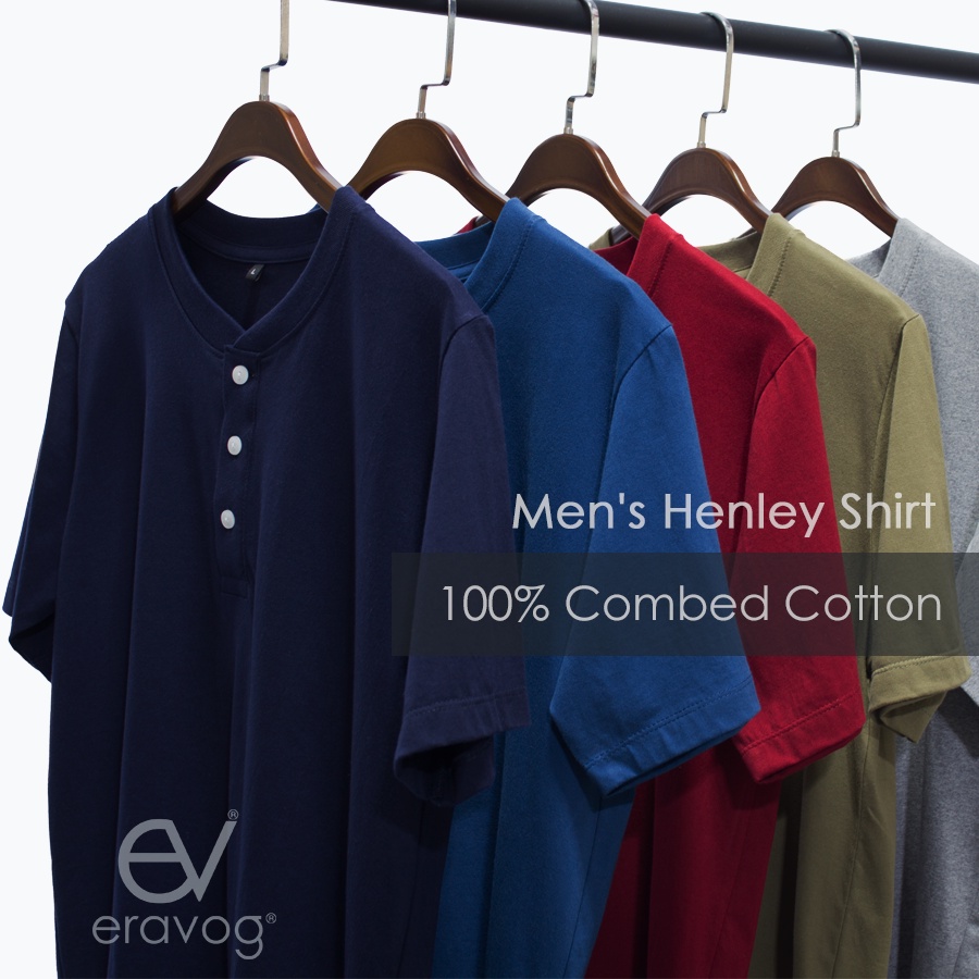เสื้อยืดผู้ชาย คอเฮนเลย์ คอกระดุม แขนสั้น คอตตอน คอมบ์ eravog® Men's Henley Short Sleeve T-Shirt