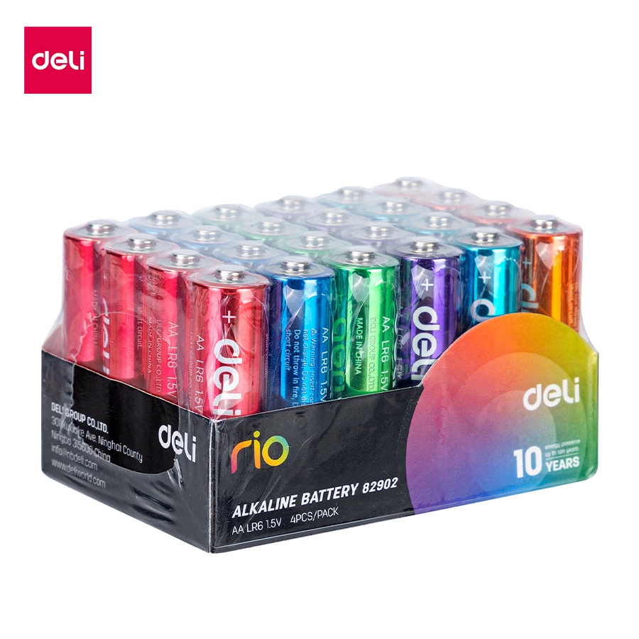 Deli ถ่านอัลคาไลน์ สีรุ้ง ขนาด AA  AAA ถ่านสีรุ้ง ถ่านไฟฉายอัลคาไลน์ 1.5 v ถ่านไฟฉาย LR6 แพ็ค 24 ก้อ