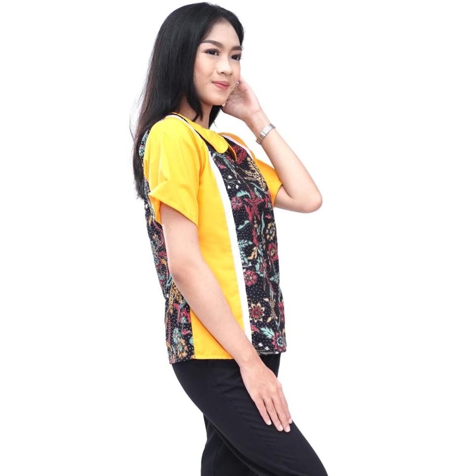 MERAH Womens Batik Modern Red and Yellow Blouse Tops Batik