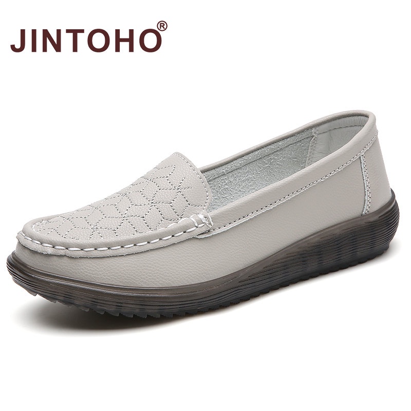 【JINTOHO】รองเท้าโลฟเฟอร์ลําลอง หนังนิ่ม ส้นแบน ใส่สบาย หรูหรา สําหรับสตรี คุณแม่