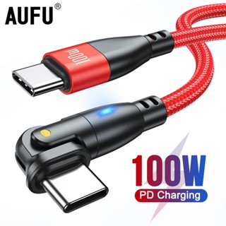 Aufu สายชาร์จเร็ว Type C PD100W 60W USB C เป็น Type C หมุนได้ 180 องศา 0.5 ม. 1 ม. 2 ม. 3 ม. สําหรับ Macbook แล็ปท็อป โทรศัพท์มือถือ