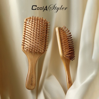 CoolAstyler Natural Wooden Hair Brush แปรงหวีไม้ ไม่ทาสีไม่มีกลิ่น หวีลดผมร่วง แปรงหวีผม นวดศีรษะ ด้ามไม้ไผ่จับถนัดมือ แ