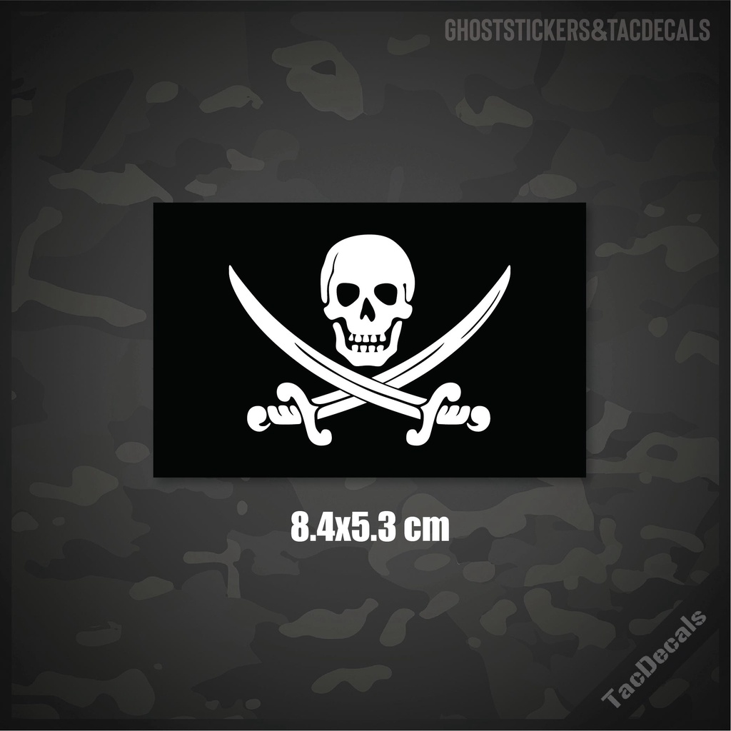 สติกเกอร์ธงโจรสลัด calico jack pirate flag สติกเกอร์Tactical ติดรถยนต์ มอเตอร์ไซค์ กล่องปืน บ้าน อาคาร สำนักงาน ร้านค้า