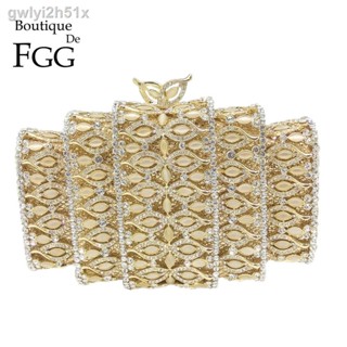 ❡♙Boutique De FGG Crystal Evening Bags Gold Dazzling Women s Bride Hollow Beaded Wedding Clutch Diamond Minaudiere Purse