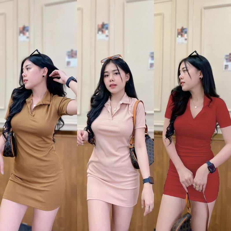 SpinnyHouse เดรสผ้าไหมพรม แซ่บมากก เผ็ชสุดๆ งานโปโลไหมพรมไม่มีกระดุม เดรสโปโล มินิเดรส รุ่น แซกโปโล โปโลK