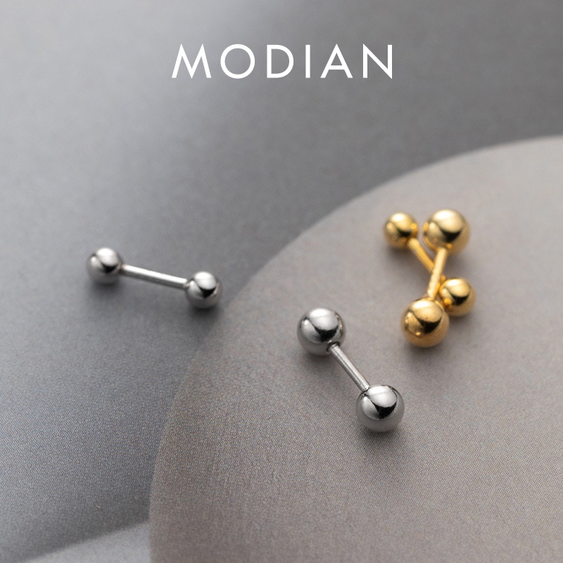 Modian ต่างหูสตั๊ด เงินแท้ 925 ทรงกลม สีทอง เรียบง่าย วางซ้อนกันได้ เครื่องประดับ สําหรับผู้หญิง
