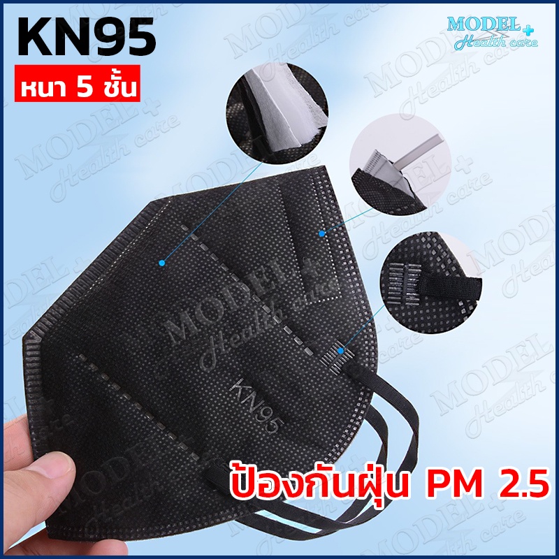 KN95 หน้ากากอนามัยหนา 5 ชั้น สีดำ กันฝุ่นและเชื้อไวรัส หน้ากาก N95 MASK หน้ากากกันฝุ่น