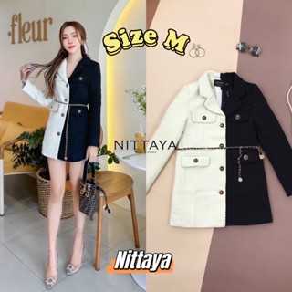 [Size M]ป้าย Nittaya เดรสสูททรูโทนผ้าทวิต มาพร้อมเข็มขัด