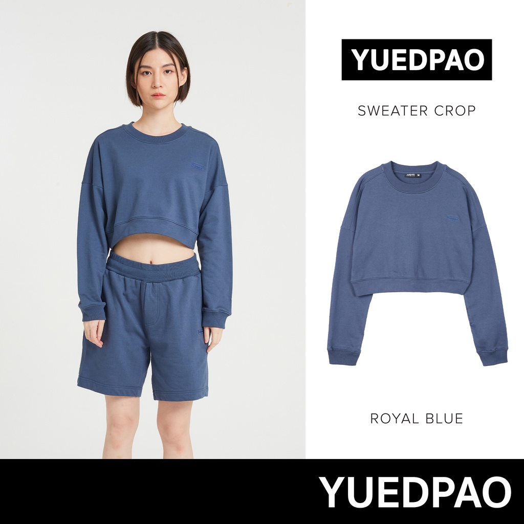 Yuedpao ยอดขาย No.1 รับประกันไม่ย้วย 2 ปี sweater เสื้อยืดเปล่า เสื้อยืดสีพื้น เสื้อยืดSweater crop สี Loyal blue