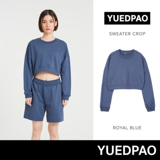 Yuedpao ยอดขาย No.1 รับประกันไม่ย้วย 2 ปี sweater  เสื้อยืดเปล่า เสื้อยืดสีพื้น เสื้อยืดSweater crop สี Loyal blue