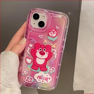 เคสโทรศัพท์มือถือแบบนิ่ม TPU ใส กันกระแทก ลายหมีสีชมพูน่ารัก สําหรับ IPhone 14 13 12 11 Pro XS Max X XR 7 8 6 6S Plus