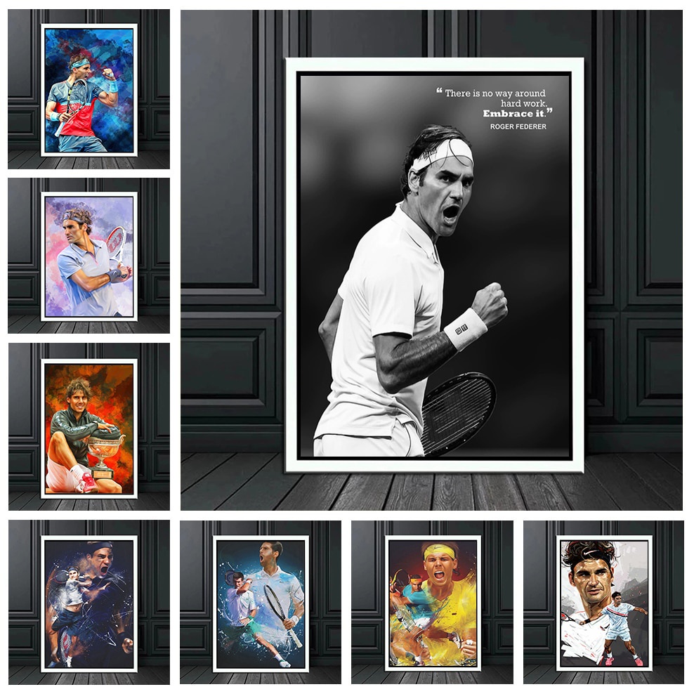 โปสเตอร์ภาพวาดผ้าใบ HD พิมพ์ลายผู้เล่นเทนนิส Roger Federer Rafael Nadal Novak Djokovic 23N 1210