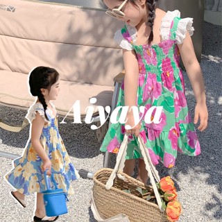 Aiyaya ชุดเด็กผู้หญิง เสื้อผ้าเด็กผู้หญิง ชุดดอกไม้สาว น่ารักหวานสไตล์（449）