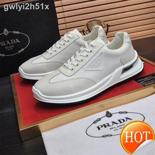 ▲∋▪【Free Shipping】Cowhide Authentic Factory Pradas Fashion Men Sneakers Breathable Lightweight Comfortable Summer Men Ca