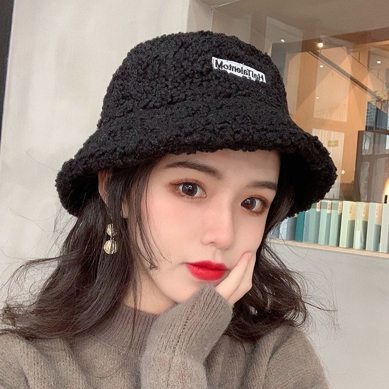 หมวกบักเก็ต หมวกไหมพรม หมวกกันหนาว  ให้ความอบอุ่น แฟชั่นวินเทจ สไตล์เกาหลี สําหรับผู้หญิง
